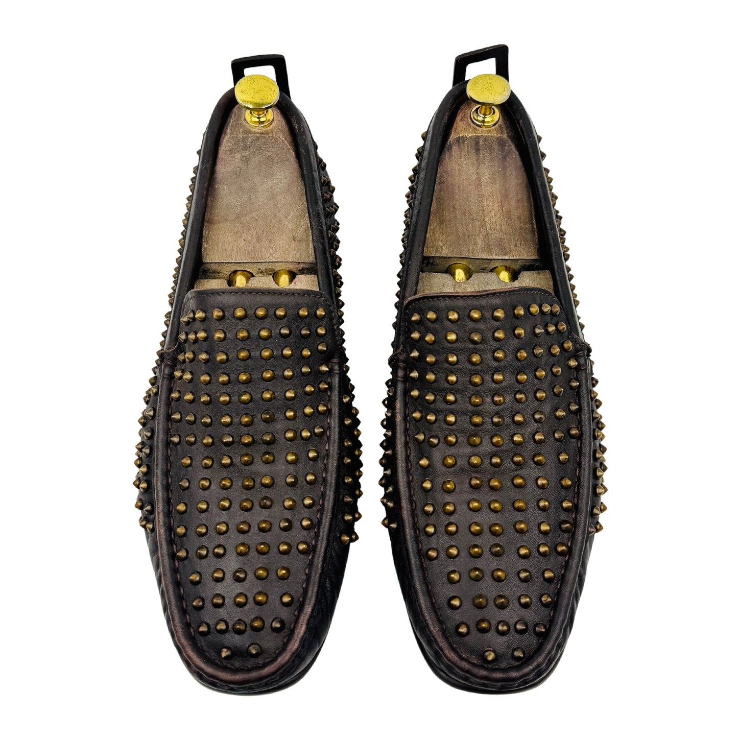 John Ricardo Brown Leather Studded Loafers (Size 43)