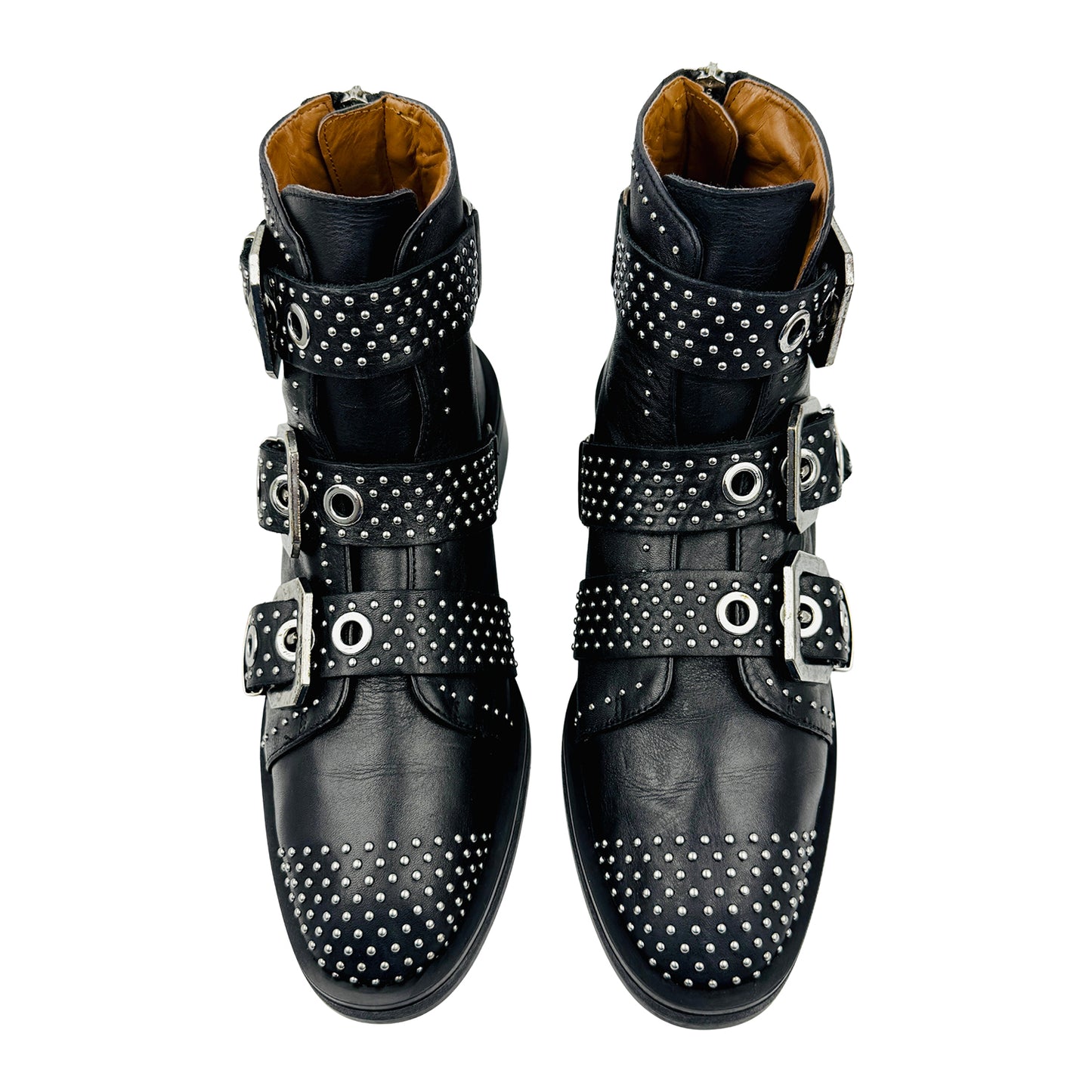 Zara Triple Buckle Leather Studded Ankle Boots (Size 41)