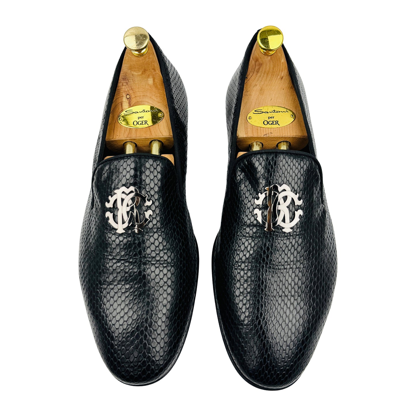 Roberto Cavalli Black Python Embossed Leather Loafers (Size 44.5)