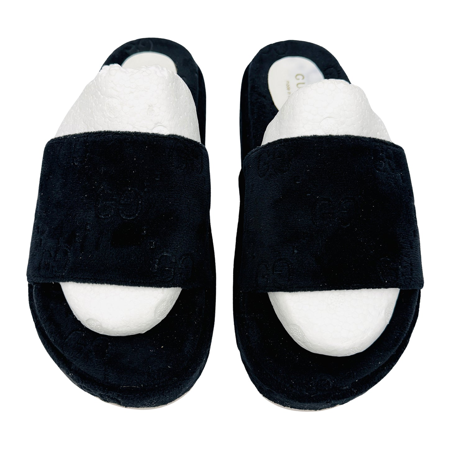 Gucci Black GG Embossed Velvet Slides (Size 39/39.5)