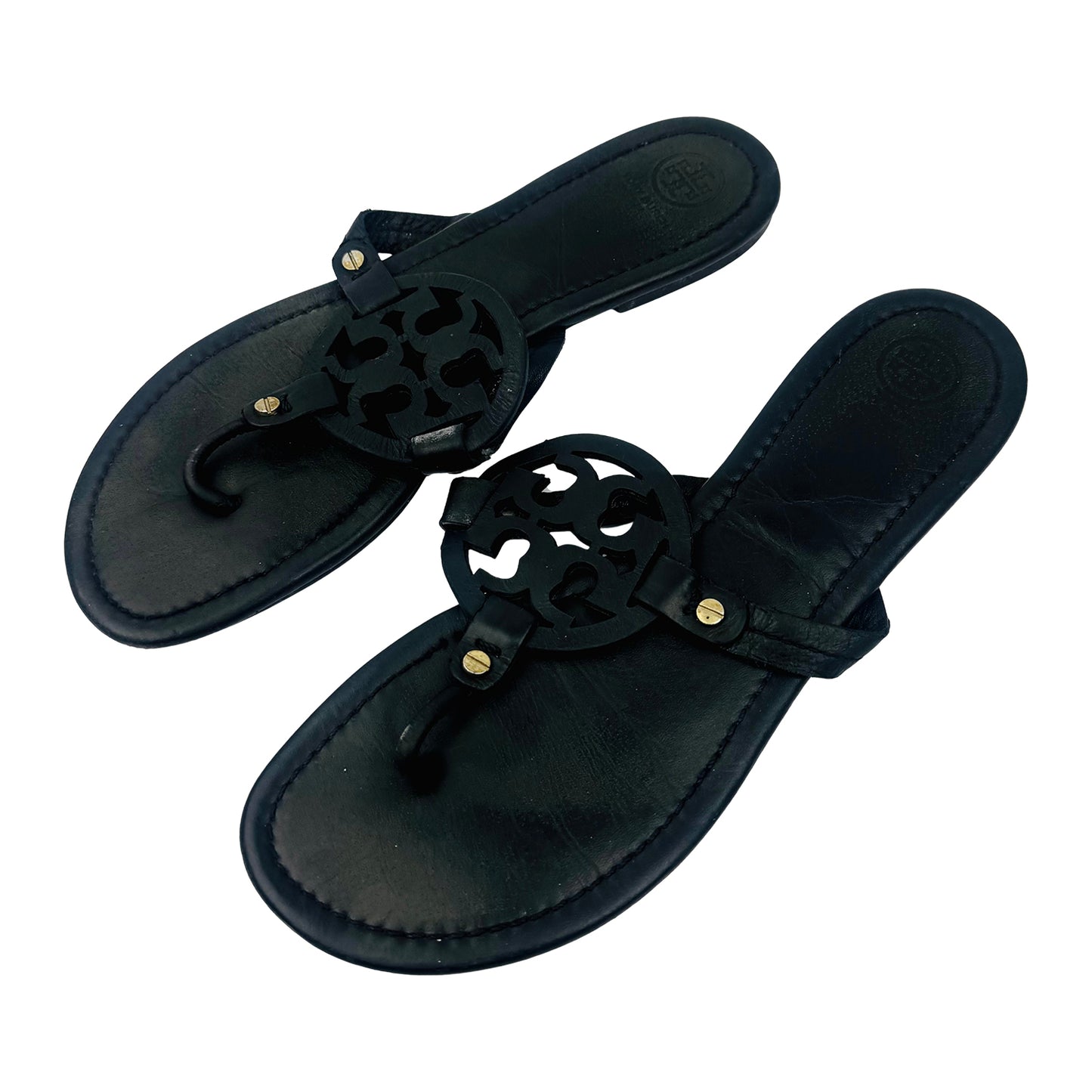 Tory Burch Miller Black Leather Sandal Slides (Size 38.5)