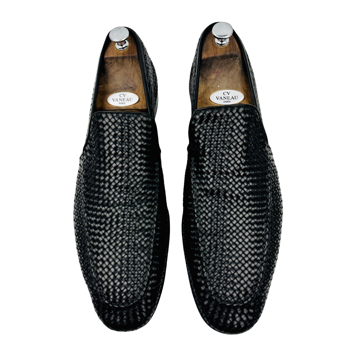 Santoni Hand Woven Black Leather Loafers (Size 45.5)