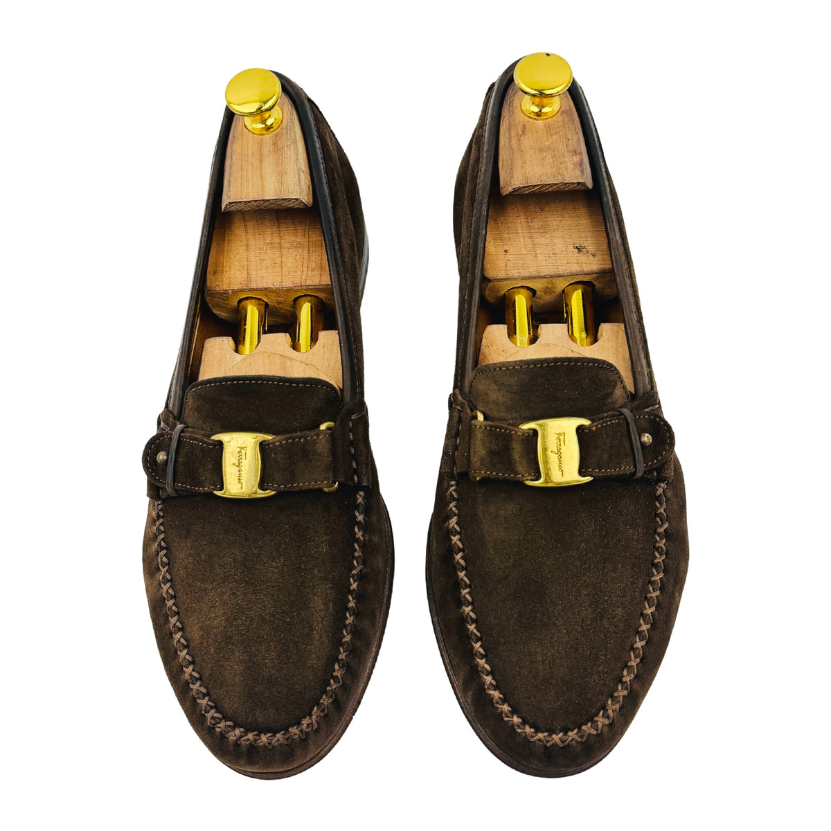 Salvatore Ferragamo Suede 'Gold Buckle' Loafers (Size 42)