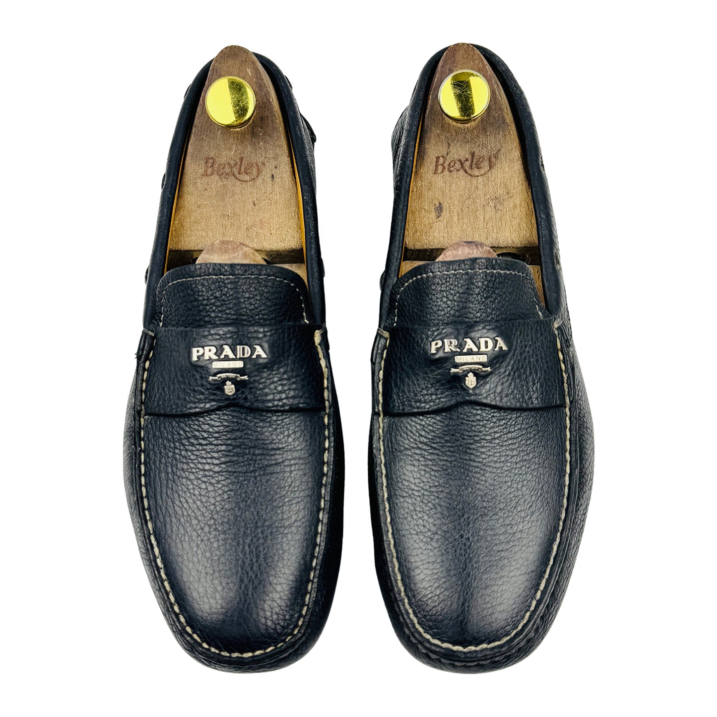 Prada Men's Grained Leather Metal Logo Driving Loafers (Size 42)