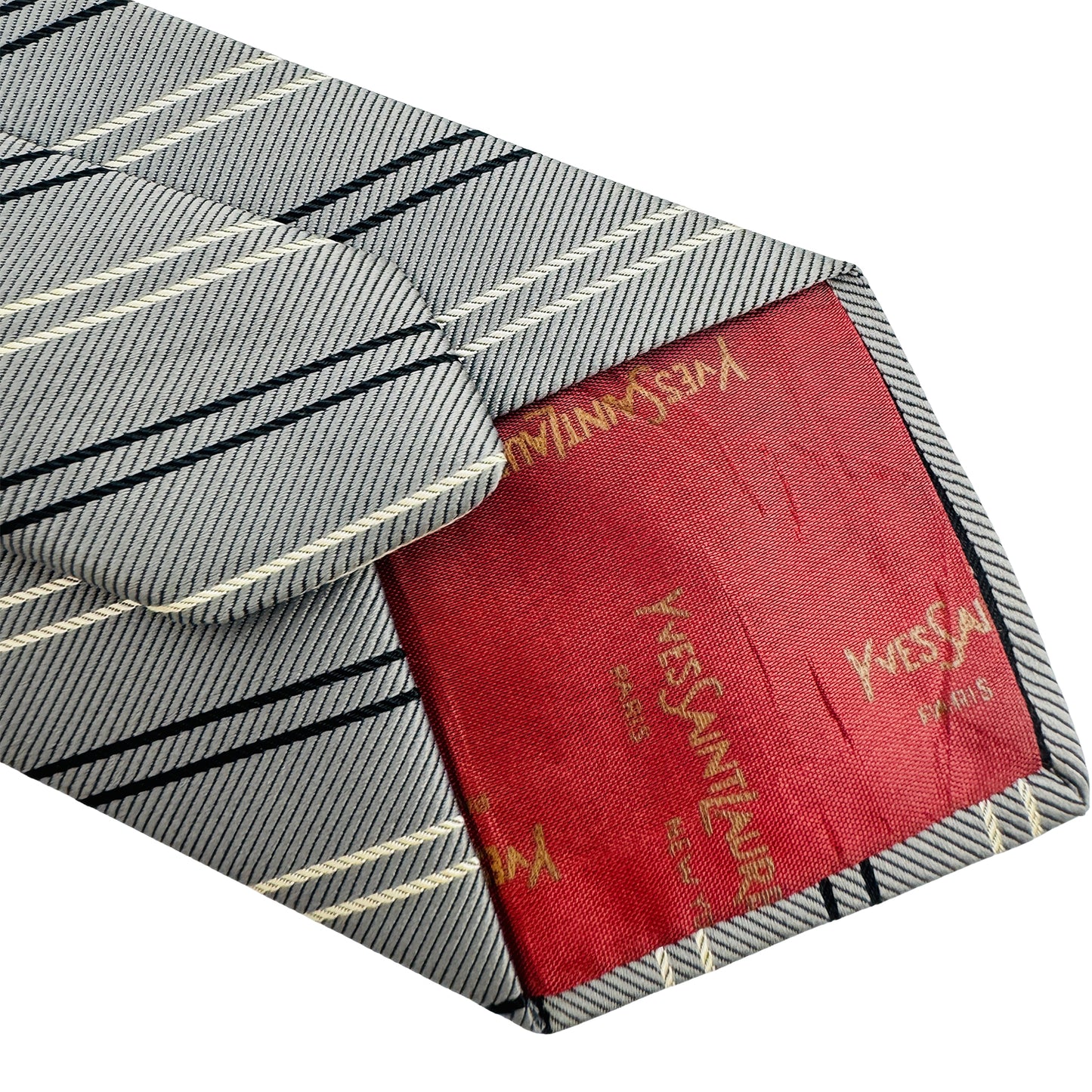 Yves Saint Laurent Grey 'Diagonal Stripes' Tie (Size Slim Fit)
