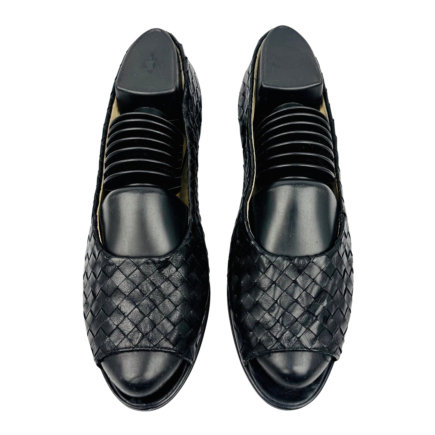 Bottega Veneta Black Leather Peep Toe Flats (Size 40)