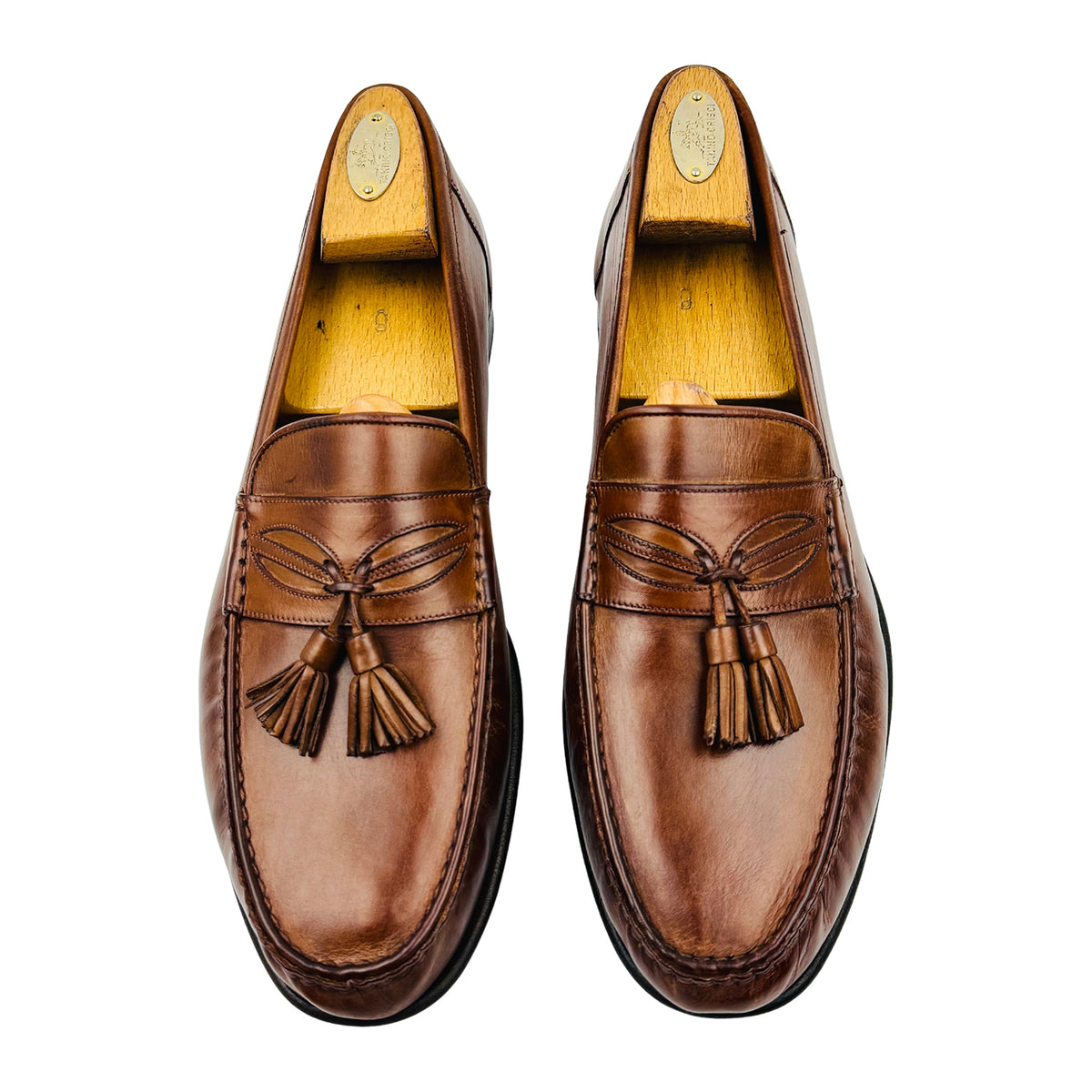Santoni Cognac Brown Leather Tassel Loafers (Size 43)