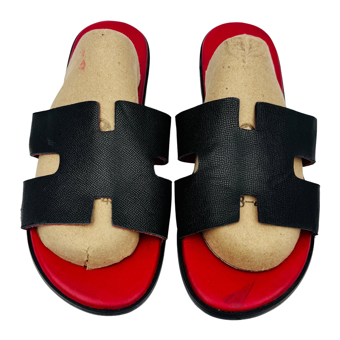 Hermes Men's Oran Red Black Sandal Slides (Size 45/46)