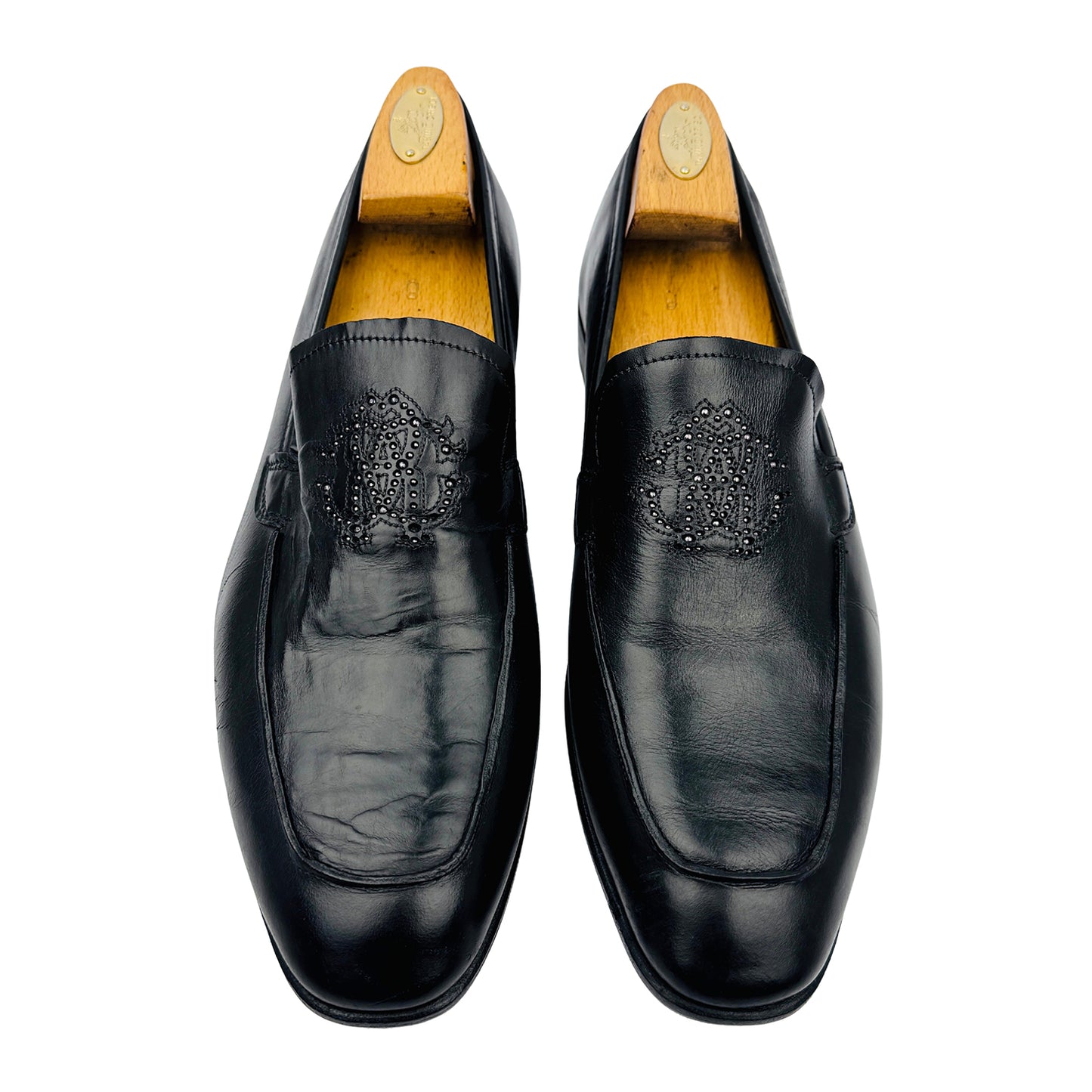 Roberto Cavalli Black Monogram Leather Loafers (Size 43.5)