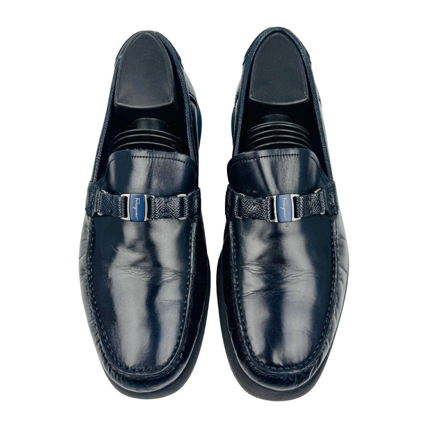 Salvatore Ferragamo Navy Gancini Bit Loafers (Size 41)