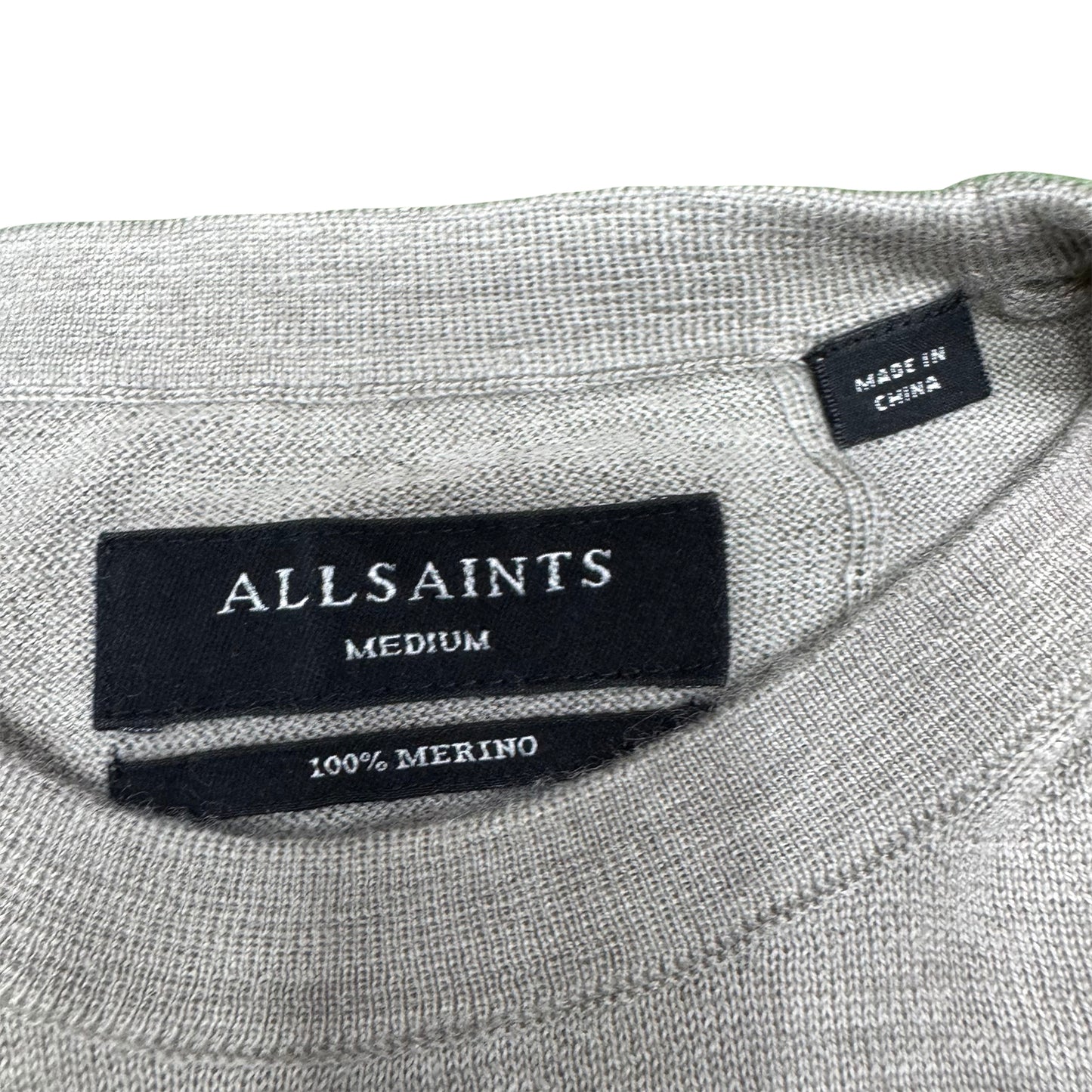 AllSaints Mode Merino Crew Neck Light Grey Sweater (Size Small)