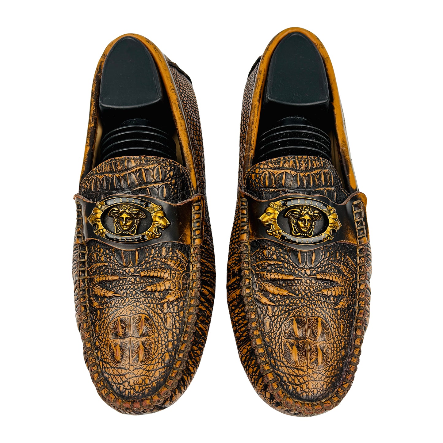 Versace Brown Crocodile Embossed Leather Loafers (Size 40)