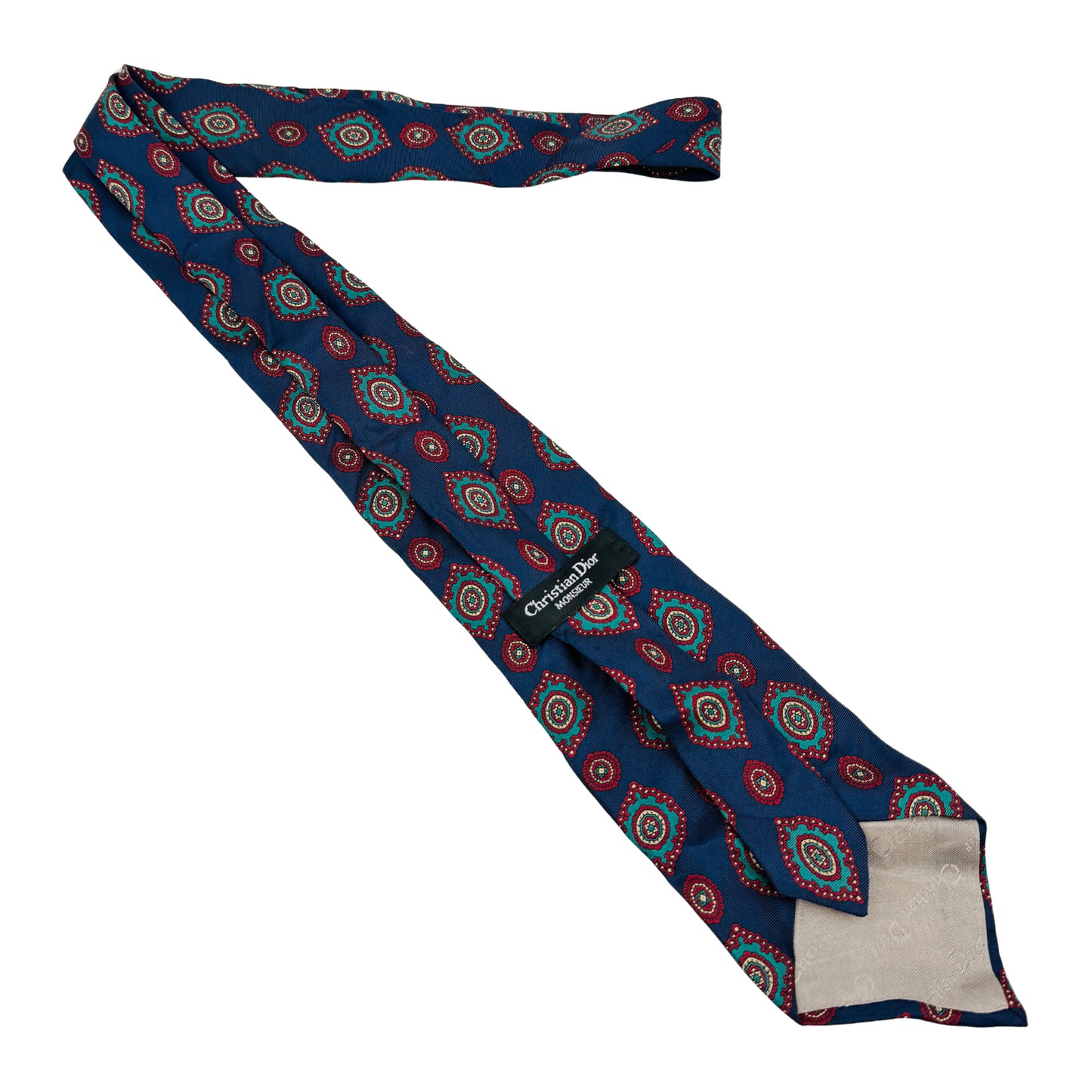 Christian Dior Navy Blue 'Medallion Pattern' Tie (Size Regular)