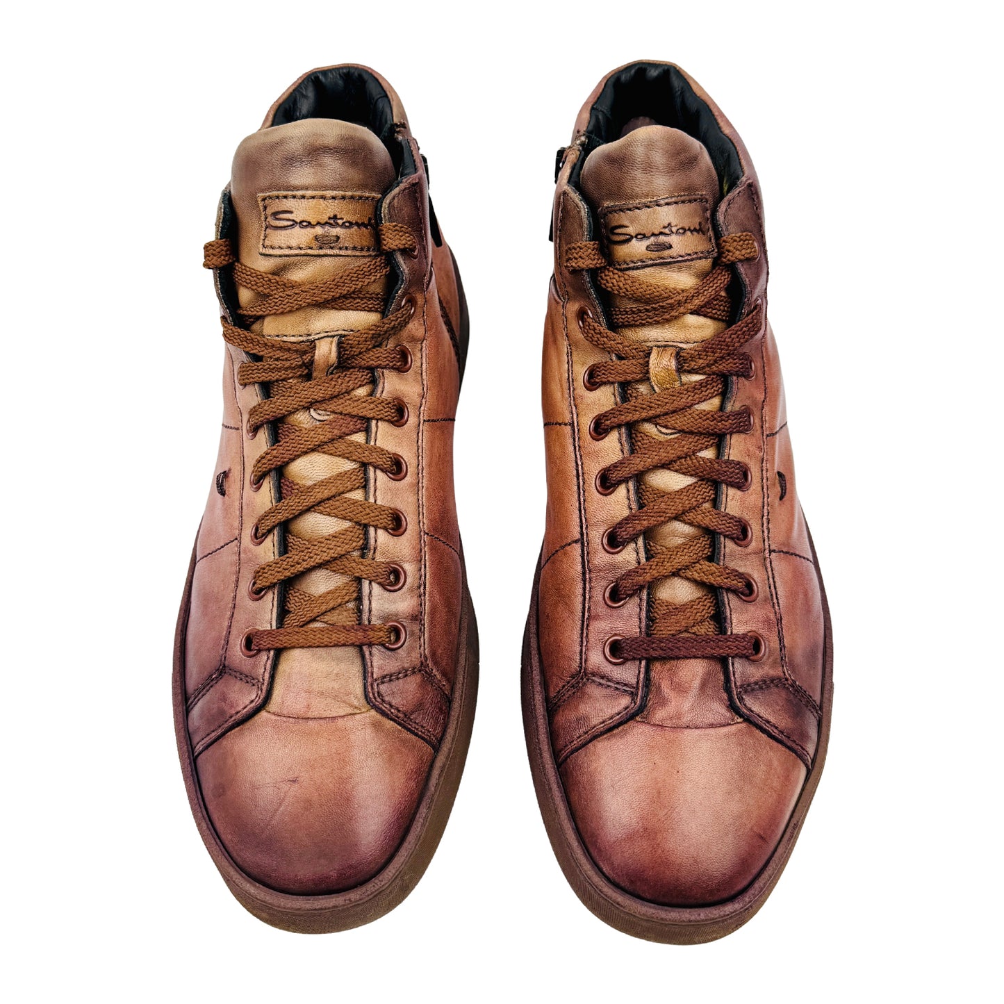 Santoni Men's Brown Leather High-Top Sneakers (Size 44)