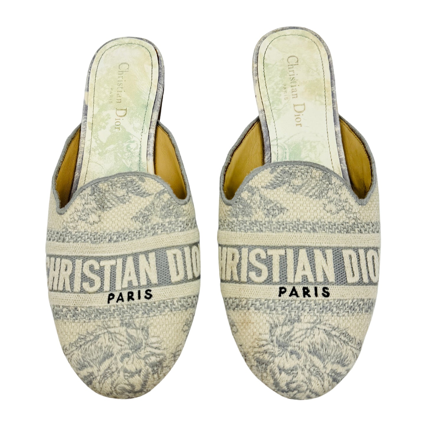 Christian Dior Dway 'Stone Grey' Embroidered Cotton Mules (Size 38)