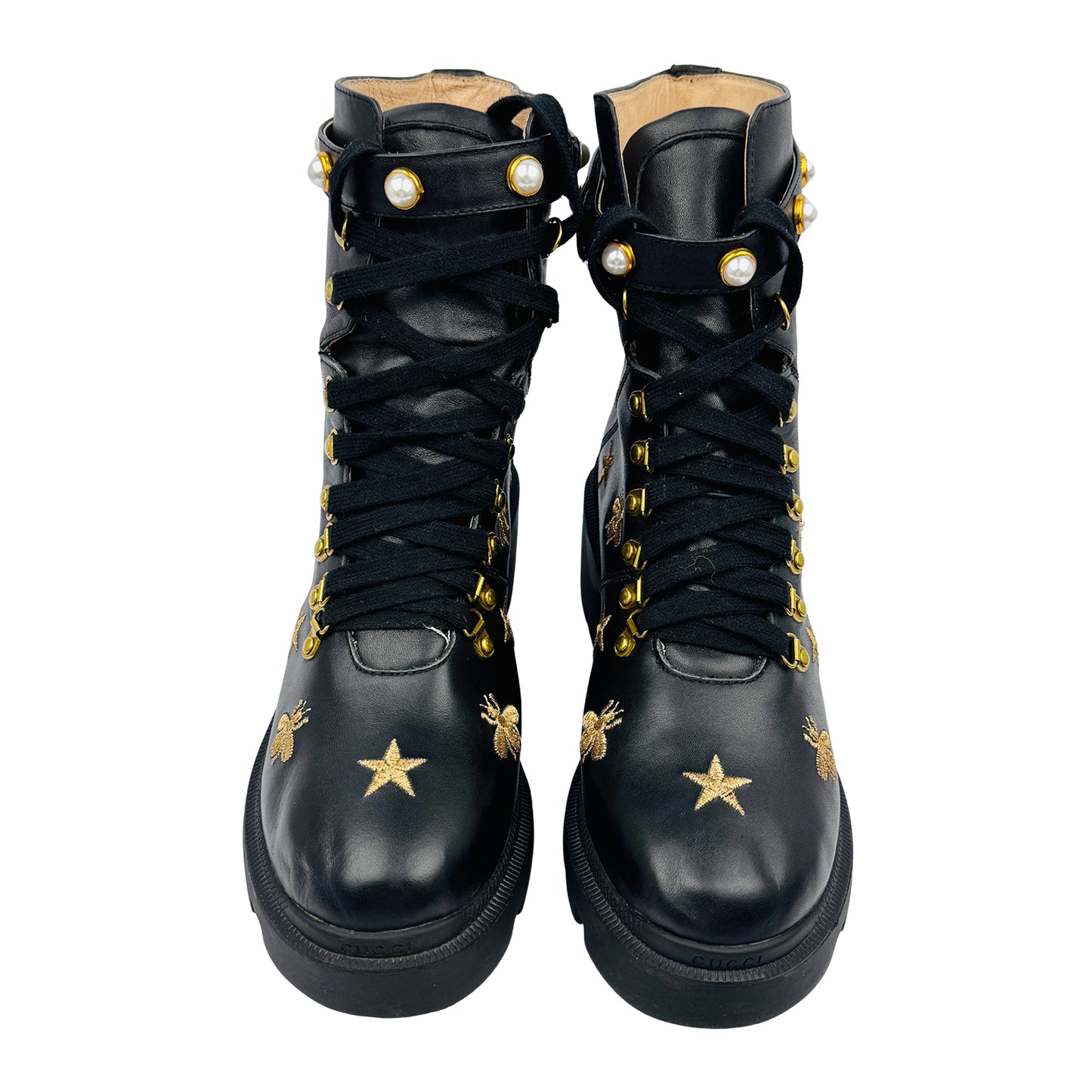 Gucci Bee Star Embroidered Combat Ankle Boots (Size 40/41)
