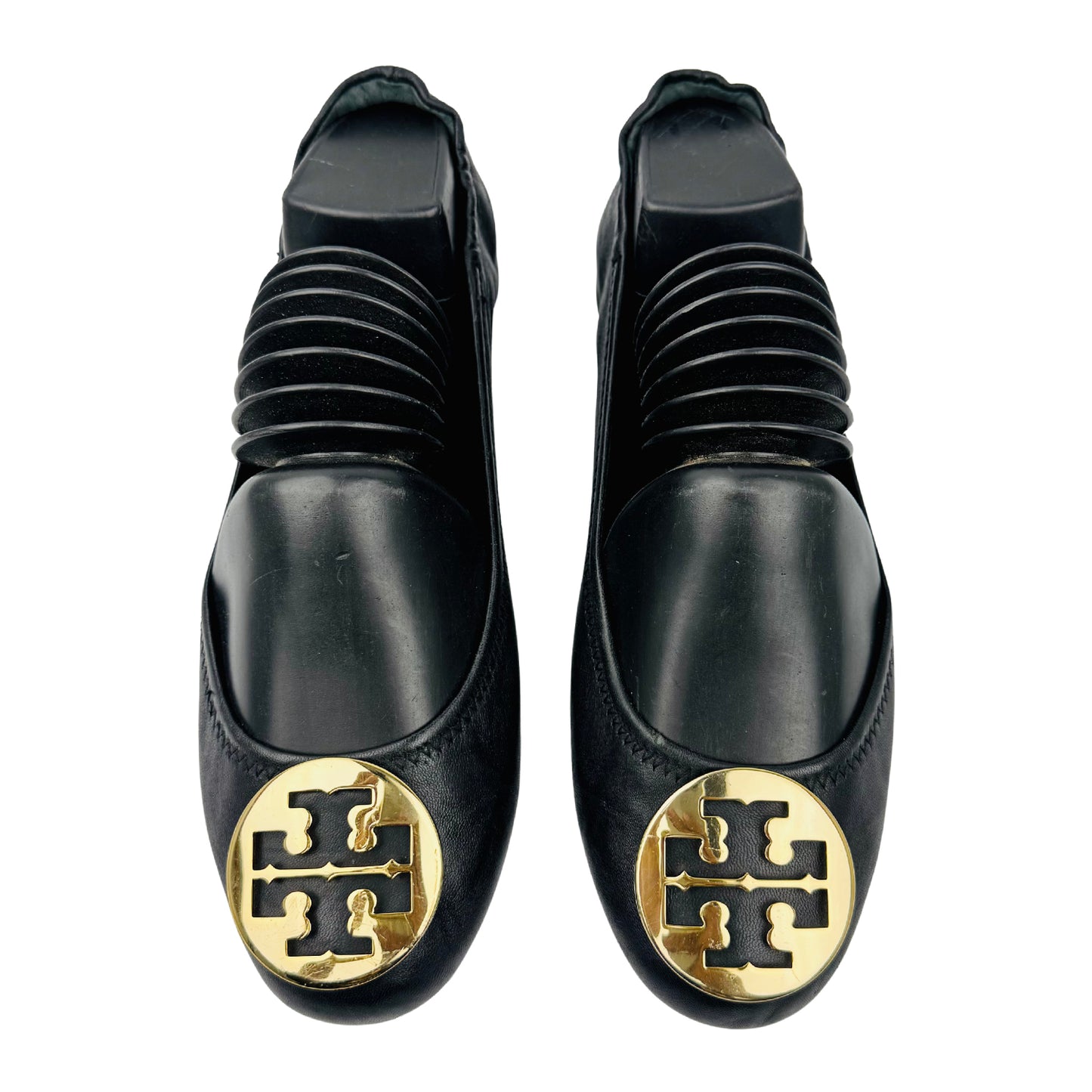 Tory Burch Reva Travel Black Leather Ballet Flats (Size 38.5/39)