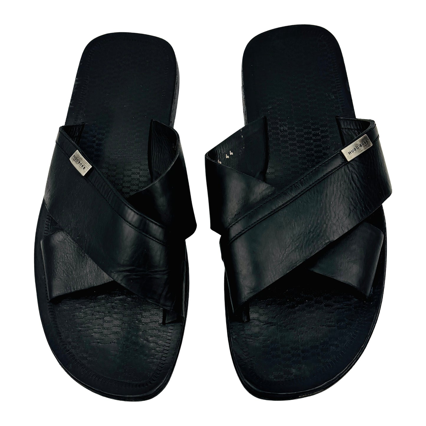 Hugo Boss Men's Black Cross Strap Sandal Slippers (Size 44)