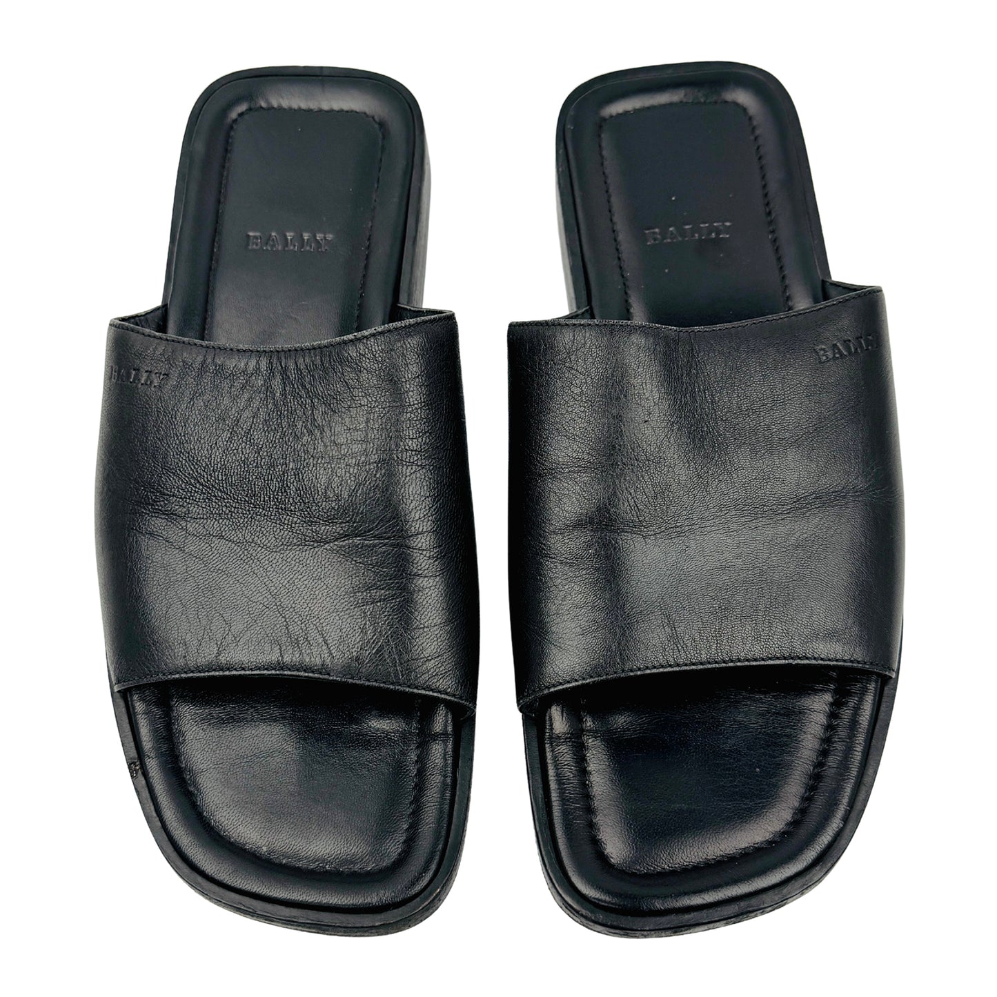 Bally Men's Black Leather Sandal Slides (Size 41/41.5)