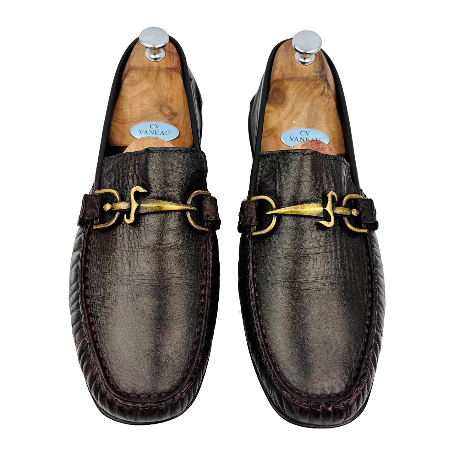 Front image of Cesare Paciotti Men's Brown Leather Loafers (Size 44/44.5)