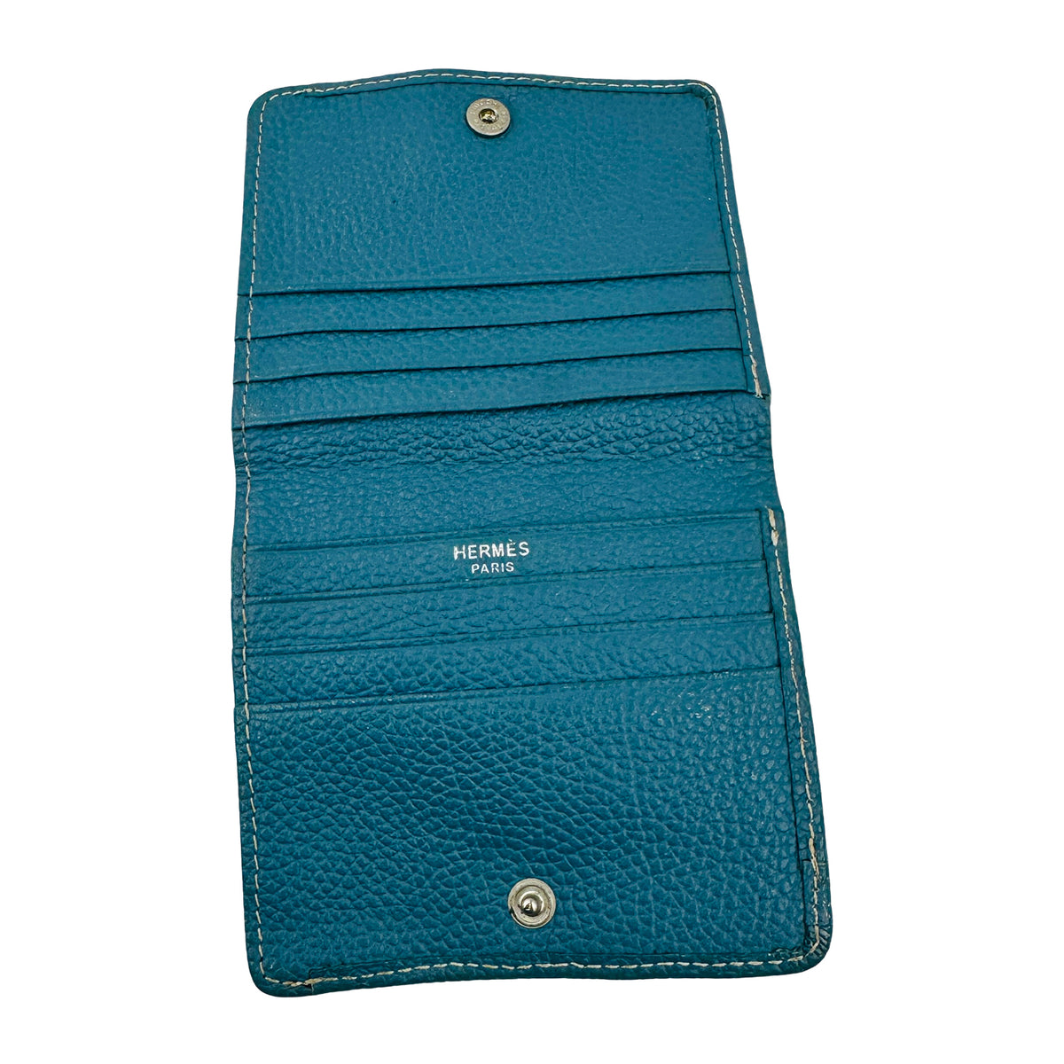 Hermes Evelyne Compact Teal Blue Leather Wallet