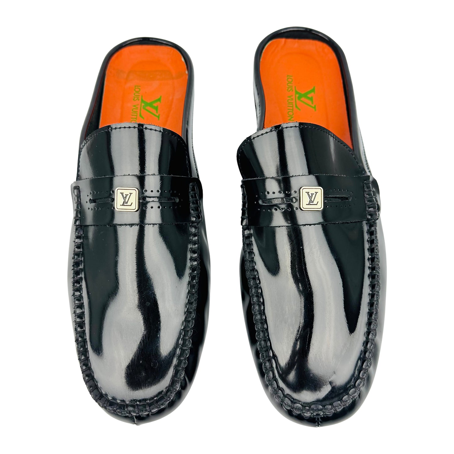 Louis Vuitton Men's Black Patent Leather Mules (Size 44)