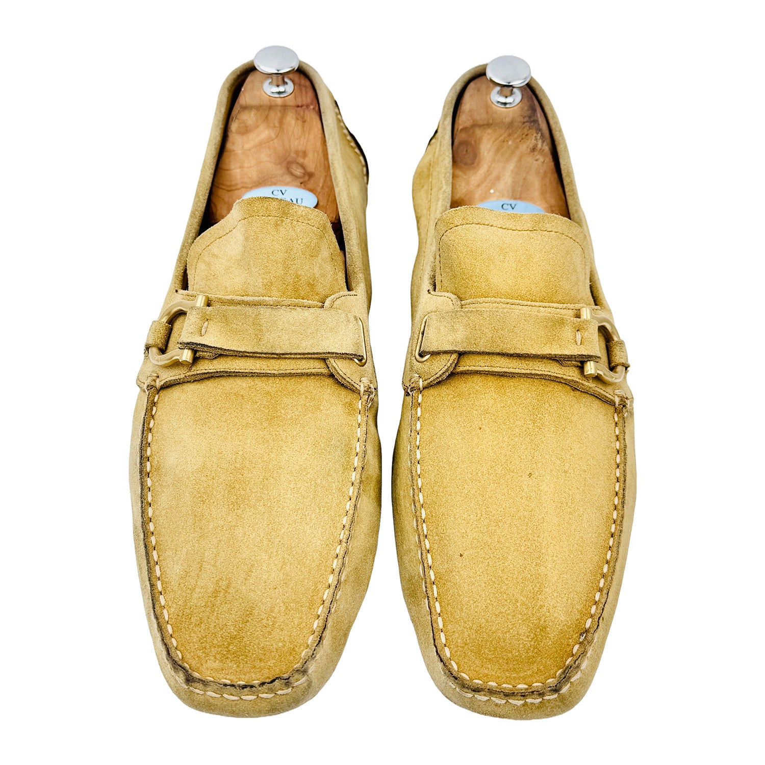 Front image of Salvatore Ferragamo Men's Gancini Ornament Beige Loafers (Size 47)