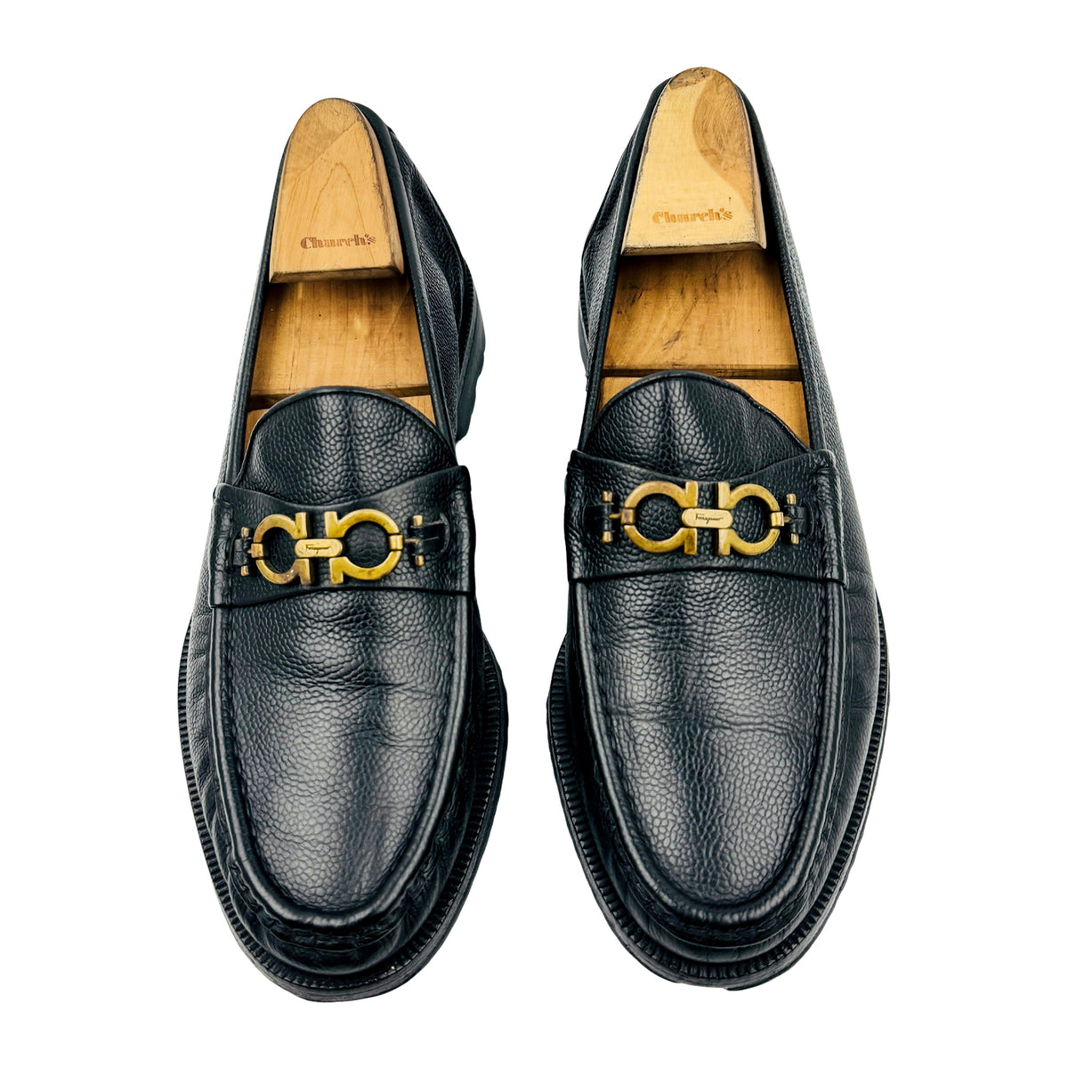 Salvatore Ferragamo Black Leather Lug Sole Loafers (Size 42)