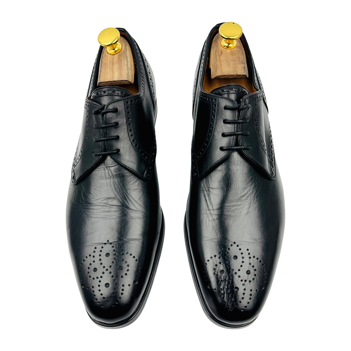 Bally Men's Black Perforated Leather Derby Shoes (Size 40/40.5)