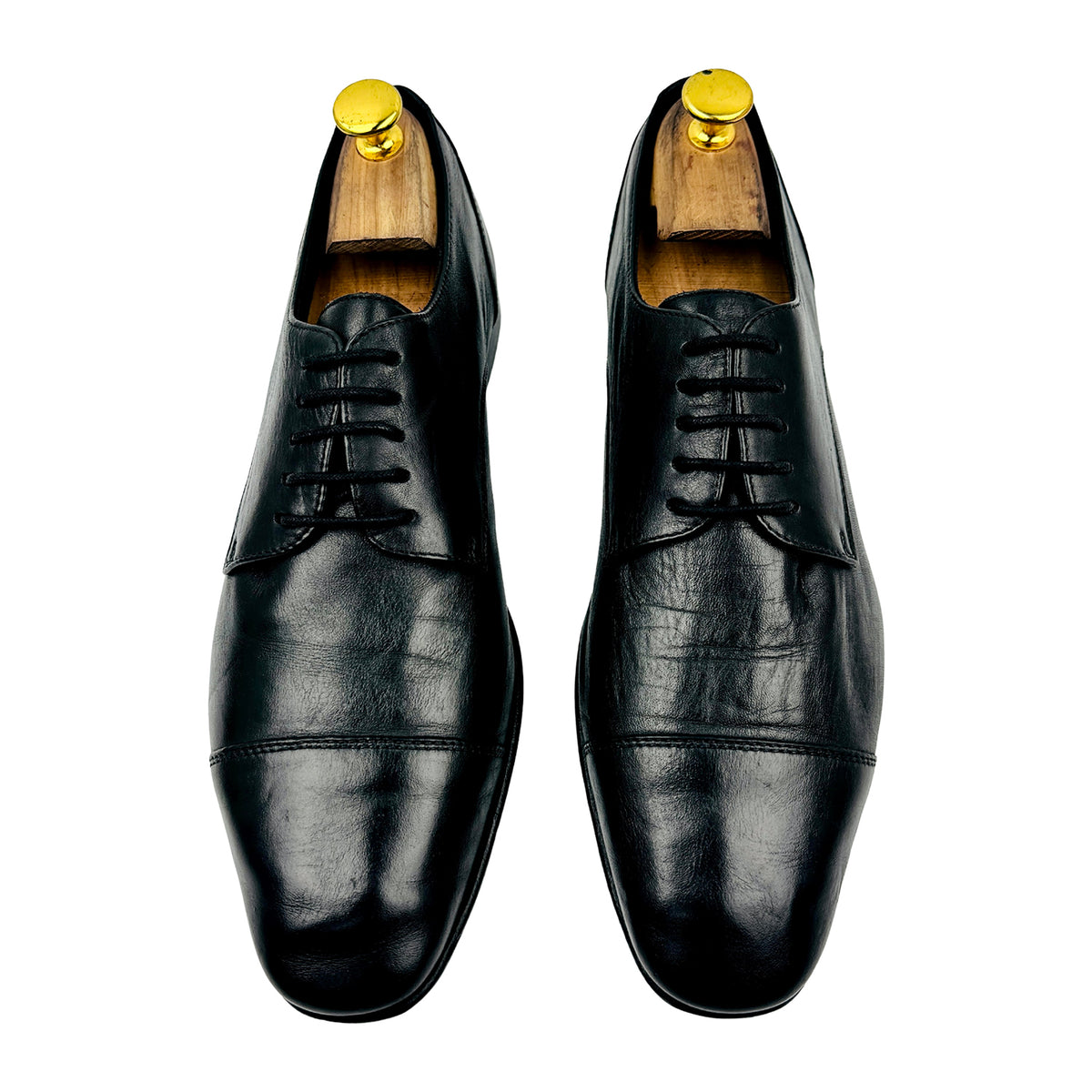 Versace Black Leather Cap Toe Derby Shoes (Size 41)