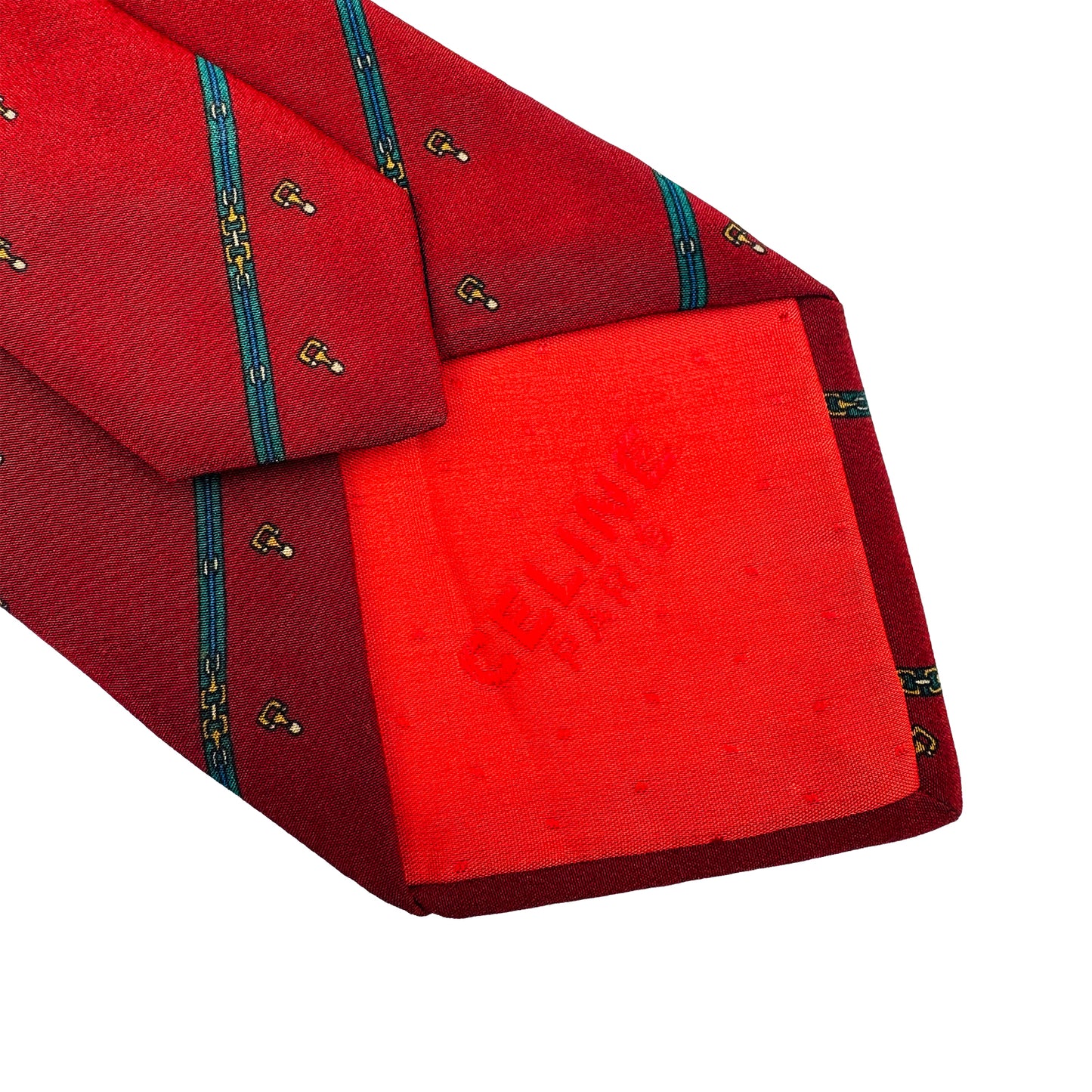 Celine Red 'Teal Diagonal Stripes' Tie (Size Regular)