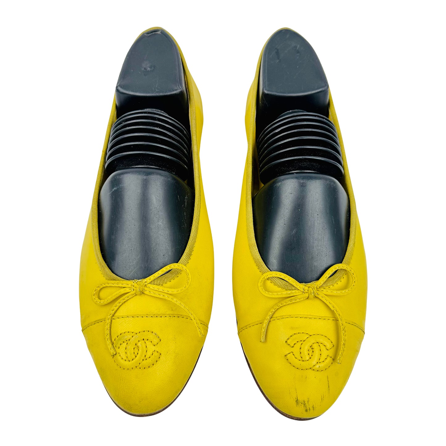 Chanel Yellow Leather Bow Ballet Flats (Size 41)
