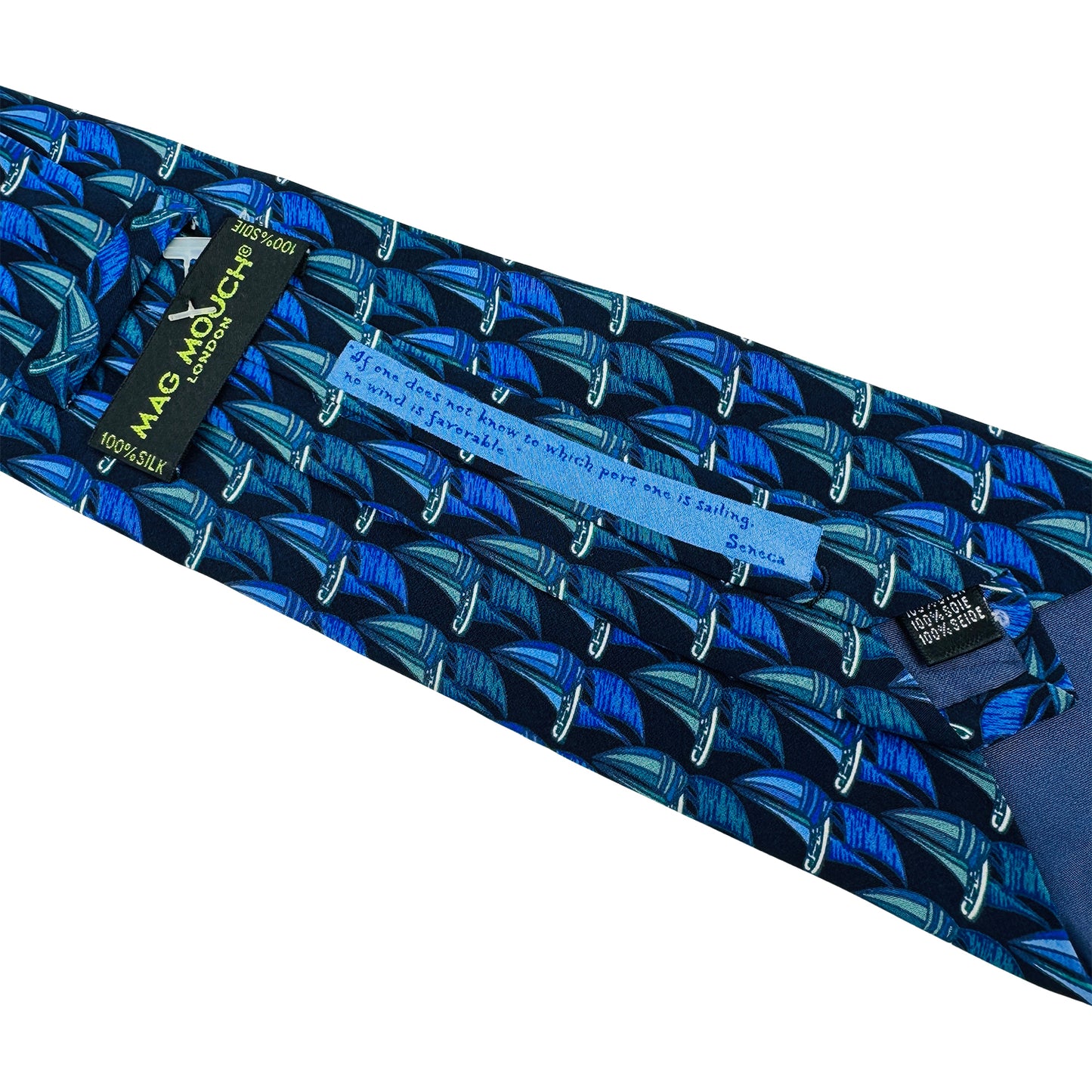 Mag Mouch London Navy 'Sailboat Print' Tie (Size Regular)