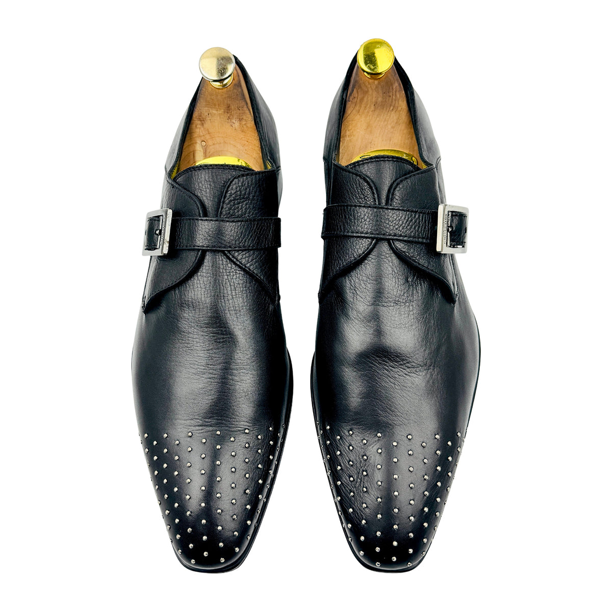 Versace Collection Studded Toe Black Leather Shoes (Size 43/43.5)