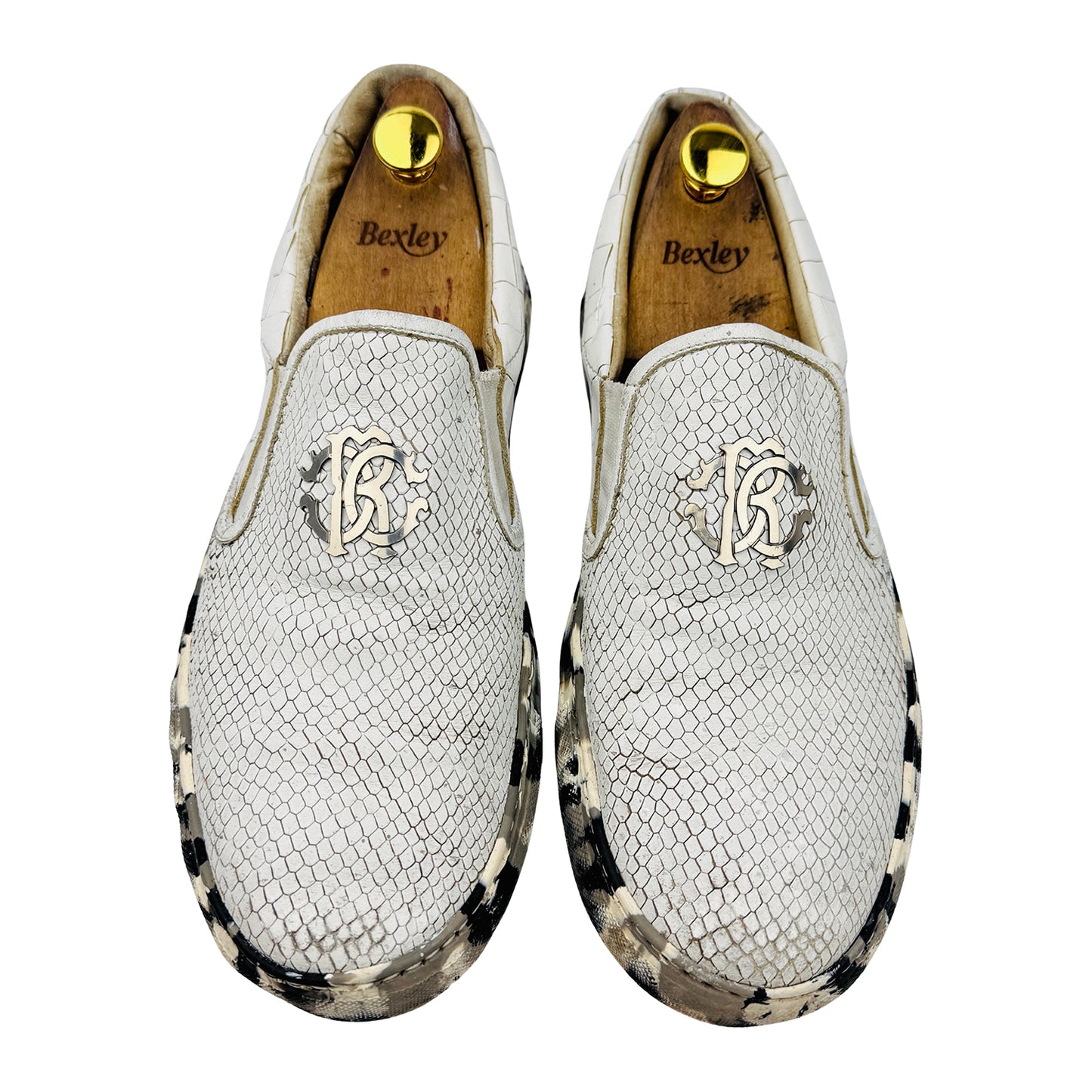 Roberto Cavalli Men's White Snake-Print Shoes (Size 44)