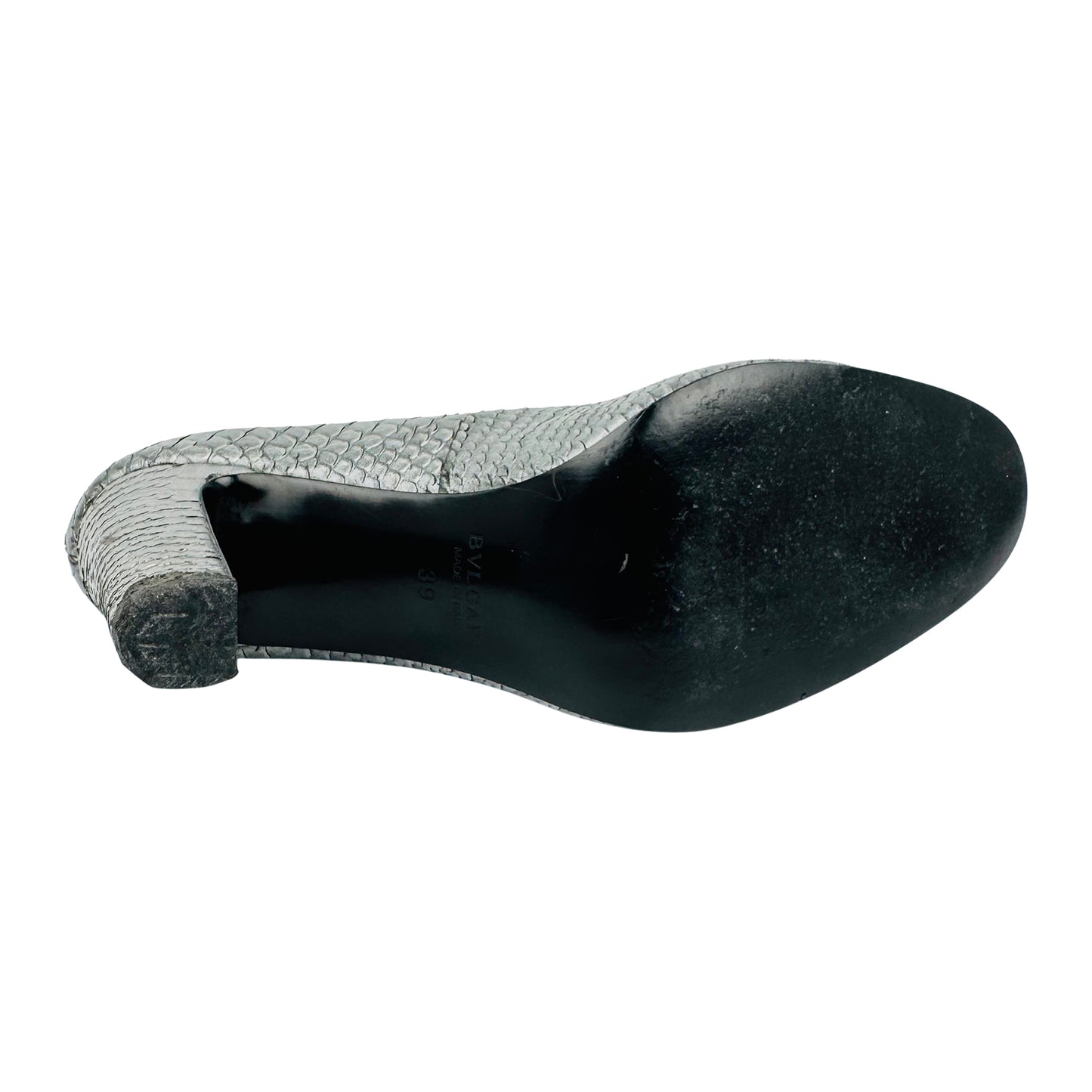 Bvlgari Women's Silver Snakeskin Leather Heels (Size 39)