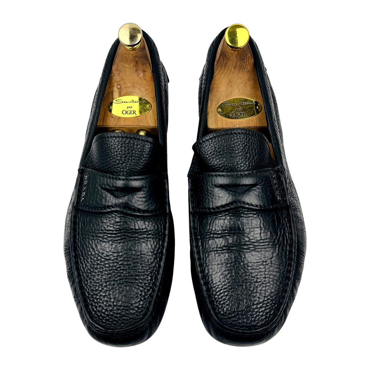Prada Men's Black Daino Leather Penny Loafers (Size 44)