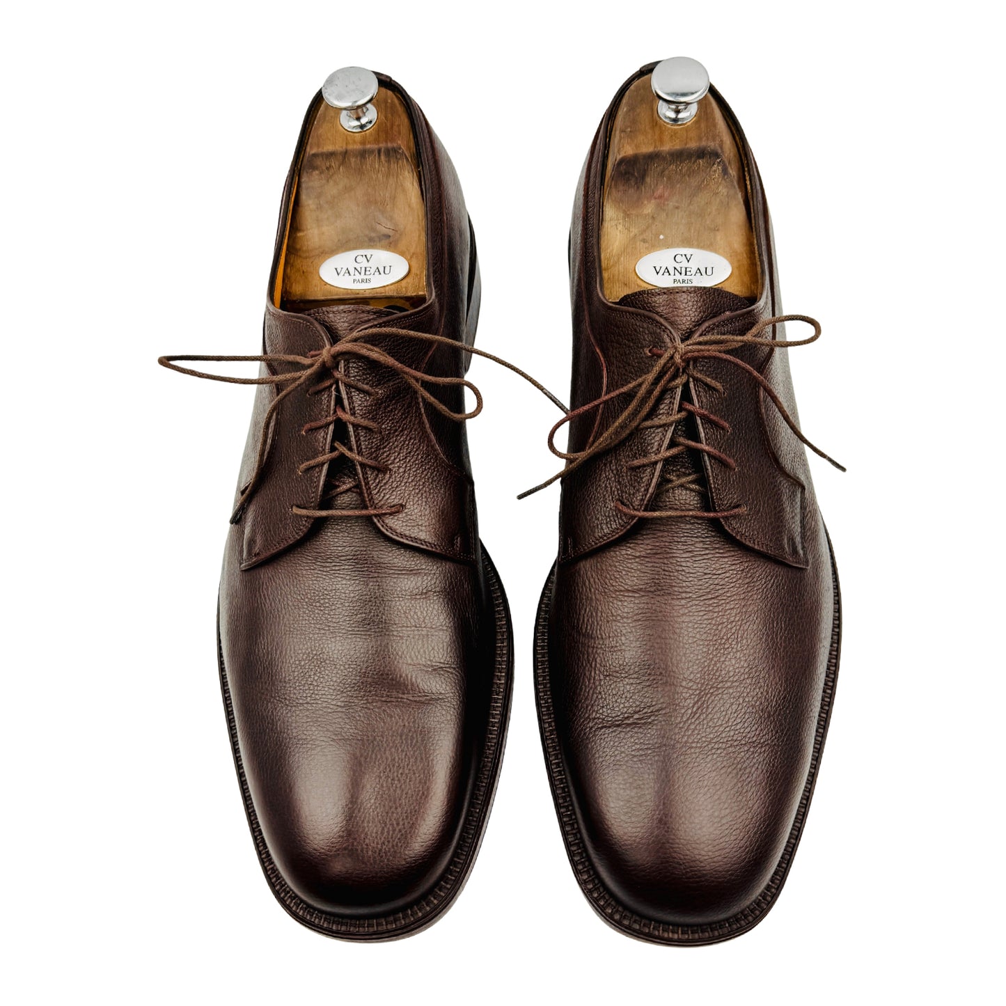 Salvatore Ferragamo Brown Pebbled Leather Derby Shoes (Size 46/46.5)