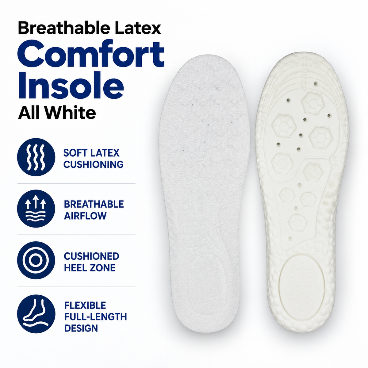Breathable Latex Comfort Insole - White