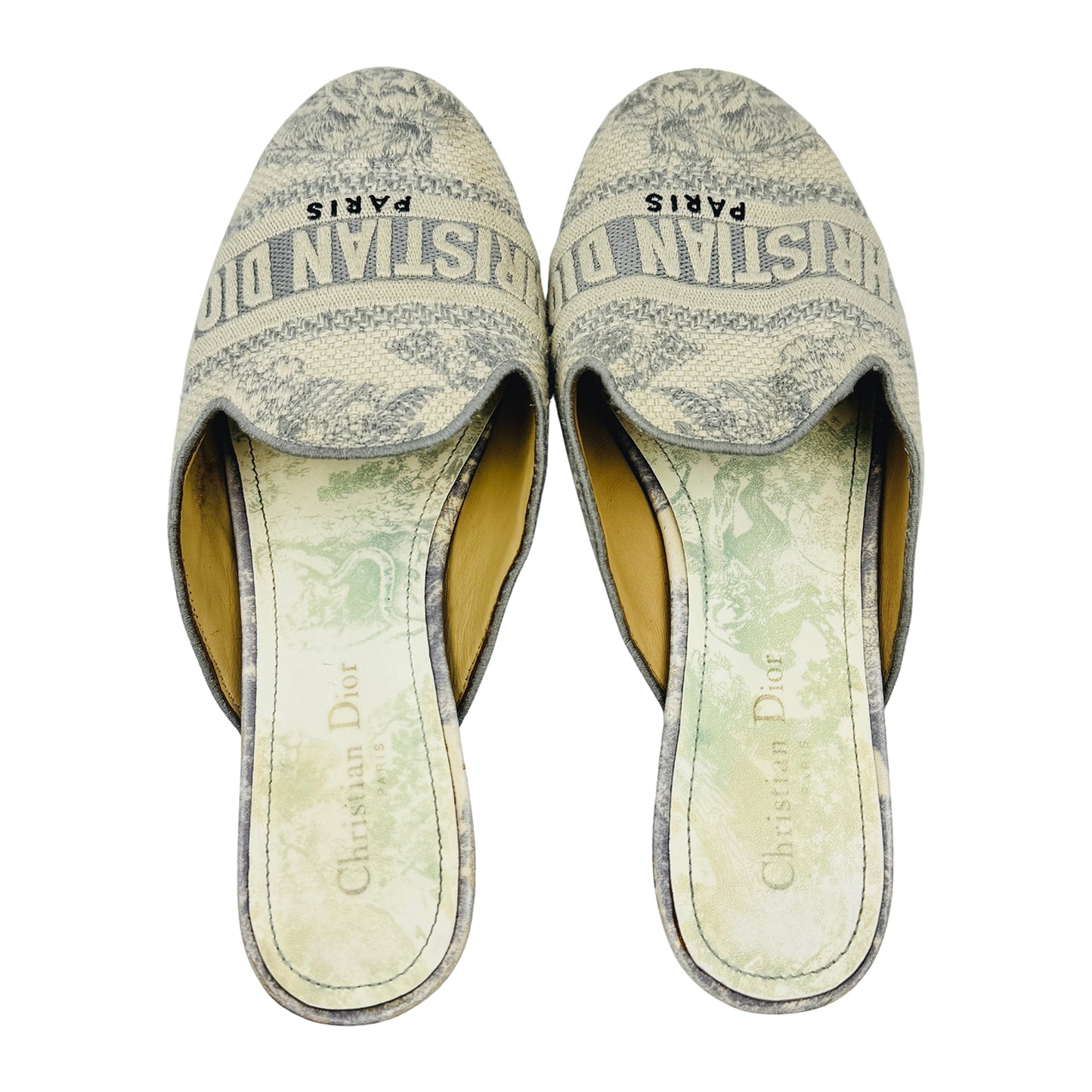 Christian Dior Dway 'Stone Grey' Embroidered Cotton Mules (Size 38)