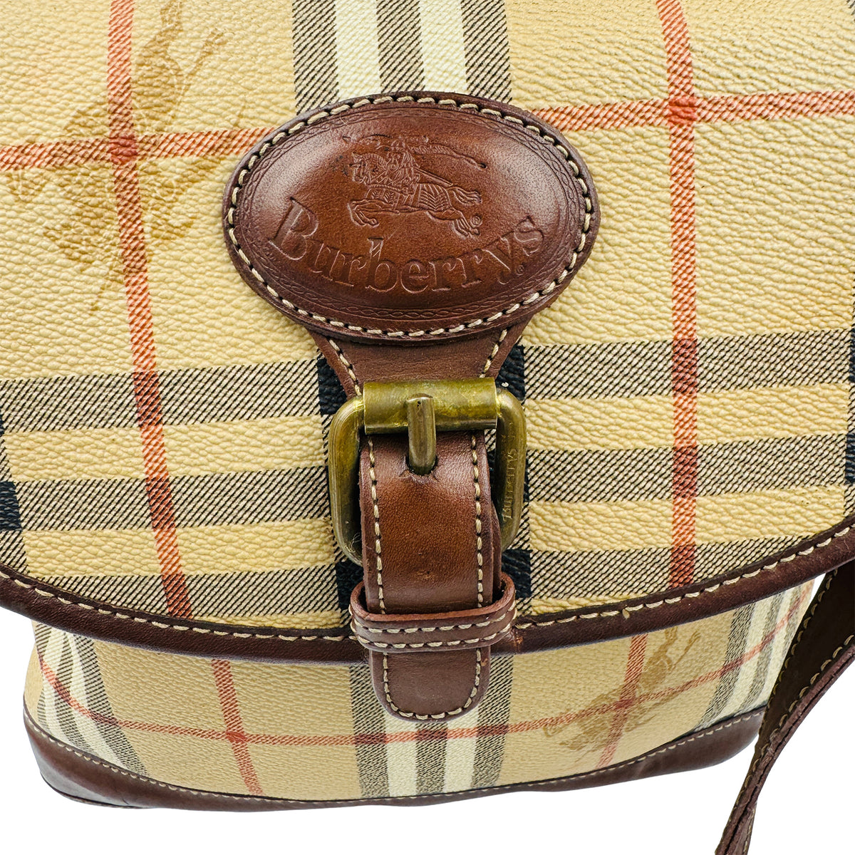 Burberry Nova Check Leather Buckle Shoulder Bag