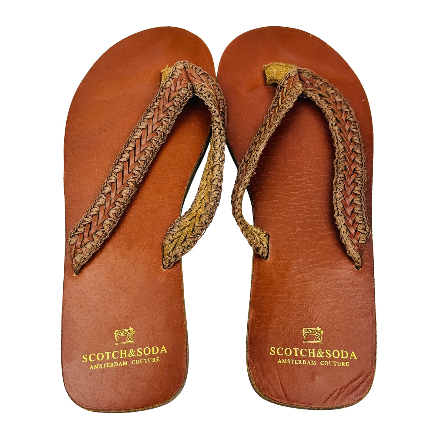 Scotch & Soda Amsterdam Couture Brown Flip Flops (Size 43)