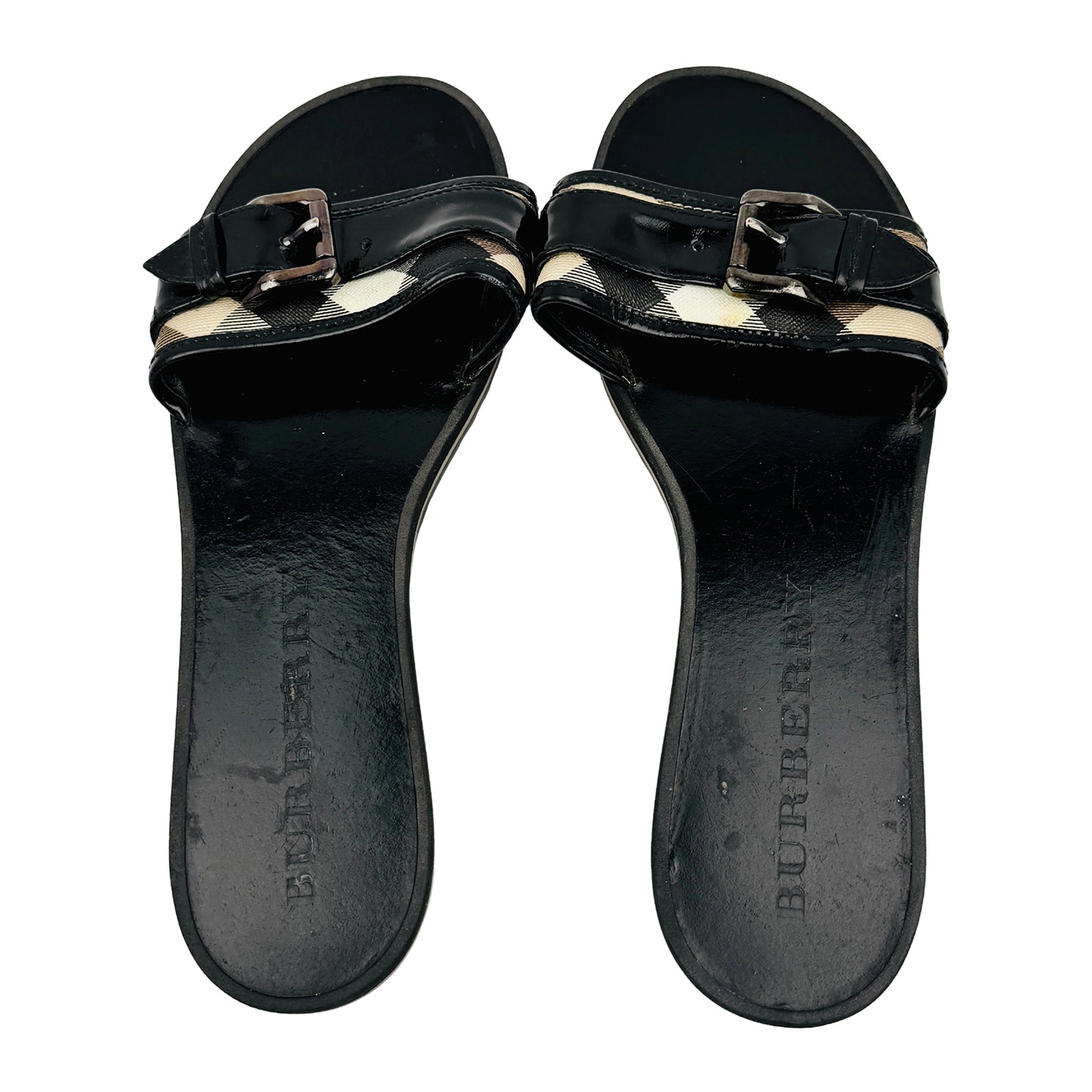 Burberry Black Patent Leather Sandal Slides (Size 39)