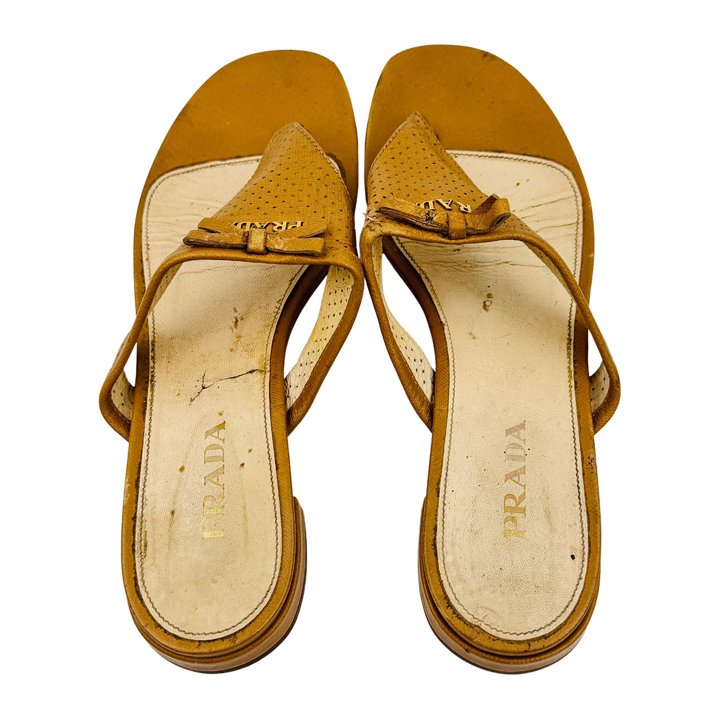 Prada Brown Leather Thong Sandal Slippers (Size 40)