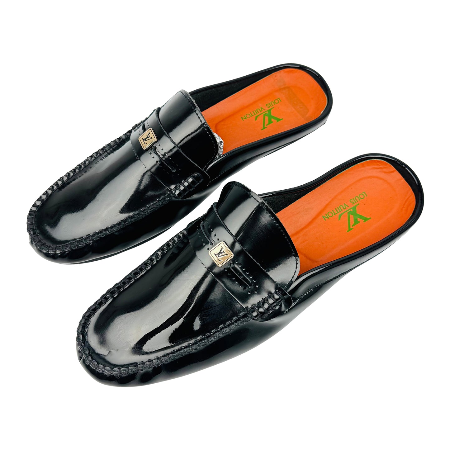 Louis Vuitton Men's Black Patent Leather Mules (Size 44)