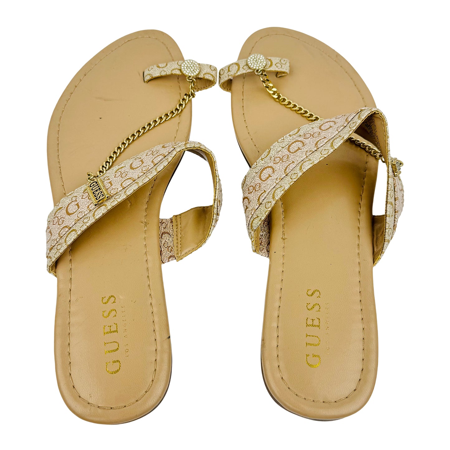 Guess Women's Beige Off-White Chain Sandal Slippers (Size 41)