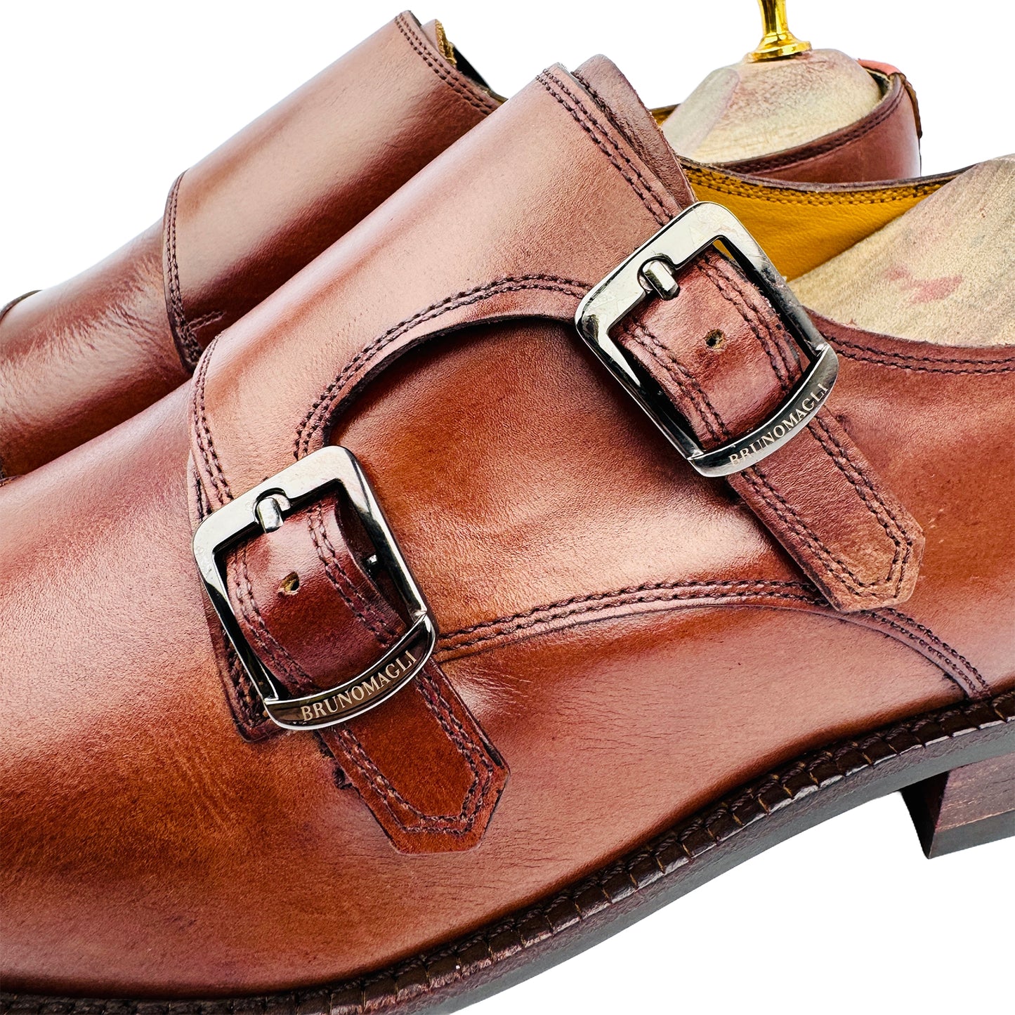 Front Closeup image of Bruno Magli Men's Double-Monk Strap Leather Shoes (Size 40)
