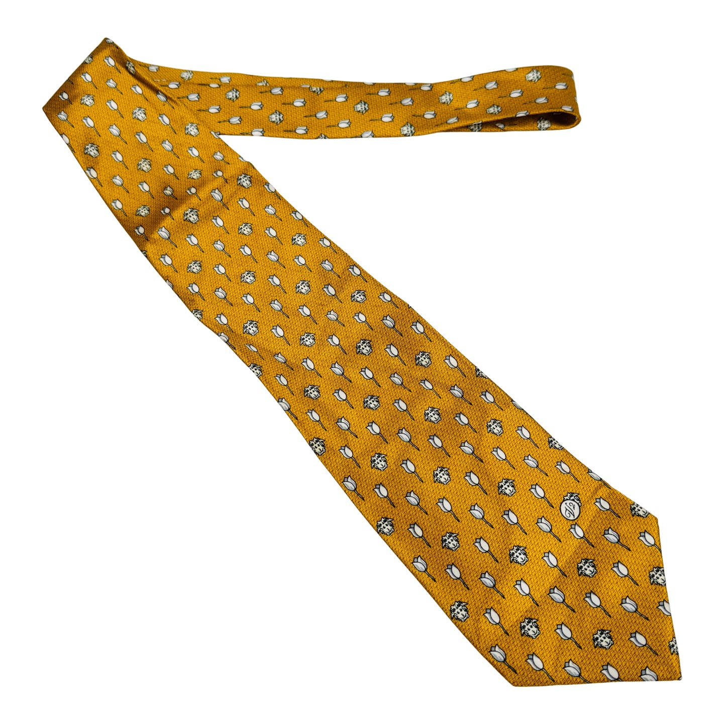 Versace Mustard Yellow 'Tulip and Medusa Head Motifs' Tie (Size Regular)
