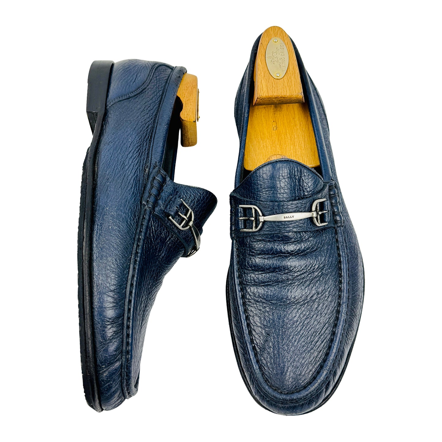 Bally Men's Blue Pebbled Leather Swiss Made Loafers (Size 42)