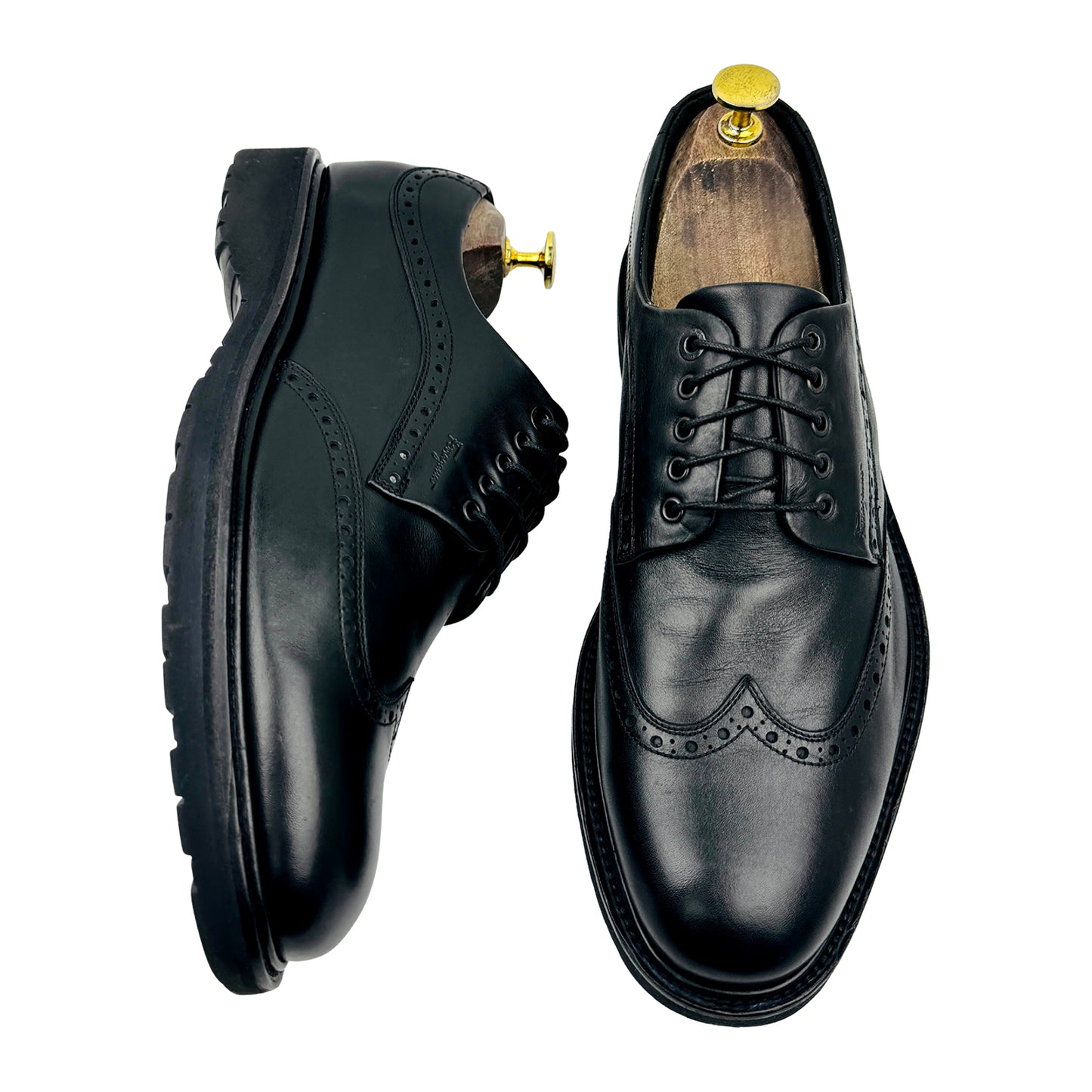 Salvatore Ferragamo Black Wingtip Derby Shoes (Size 42.5)